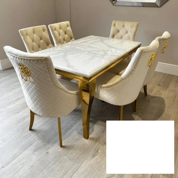 Chelsea Cream With Gold Legs Quilted Velvet Lion Head Knocker Back Dining Chair - Image 3