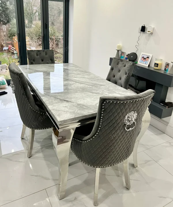 Marble Rectangular Silver Dining With Majestic chairs Set