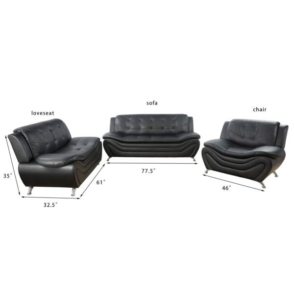 3 PCS Faux Leather Aldo Modern Sofa Set, Living Room Set with Sofa, Loveseat and Chair - Image 2
