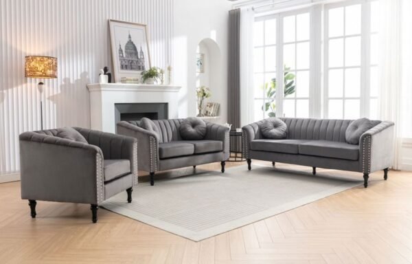(8088) GREY VELVET SOFA SET