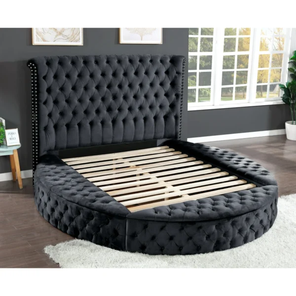 Modern Velvet Round Shape Queen & King, Upholstered Storage - Image 2