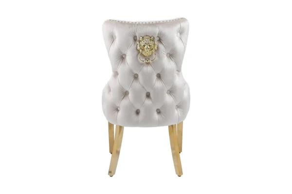 Chelsea Cream With Gold Legs Quilted Velvet Lion Head Knocker Back Dining Chair - Image 2