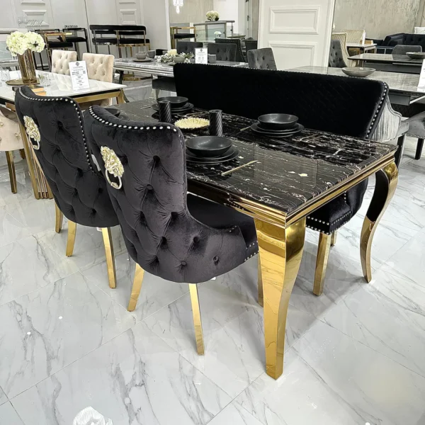 Chelsea Cream With Gold Legs Quilted Velvet Lion Head Knocker Back Dining Chair - Image 5