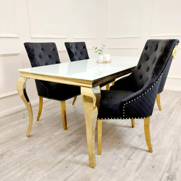 Chelsea Cream With Gold Legs Quilted Velvet Lion Head Knocker Back Dining Chair - Image 7