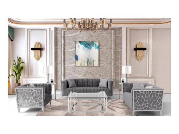 326 (SABRINA)GREY/GOLD 3 PCS SOFA SET - Image 2