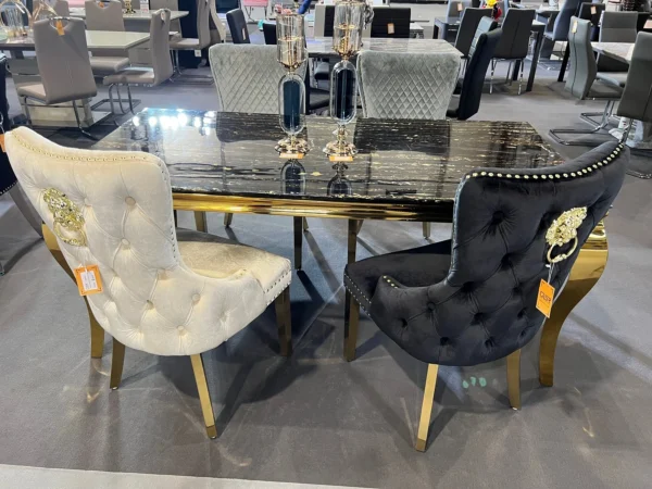 Chelsea Cream With Gold Legs Quilted Velvet Lion Head Knocker Back Dining Chair - Image 4