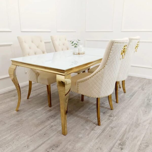 Chelsea Cream With Gold Legs Quilted Velvet Lion Head Knocker Back Dining Chair