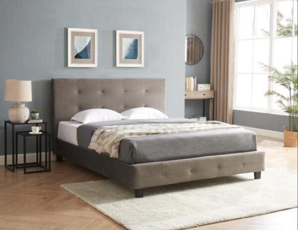Modern Tufted Easy Assembly Upholstered Platform Bed with Headboard, Wood Frame with Solid Wood Slat Support, No Box Spring Required