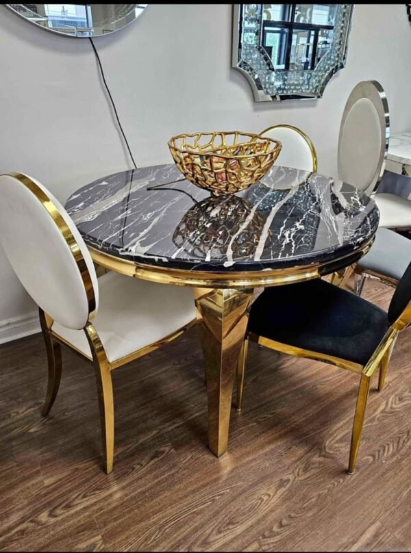 Round Marble & Gold With Luxury Chair' 5Pc Set