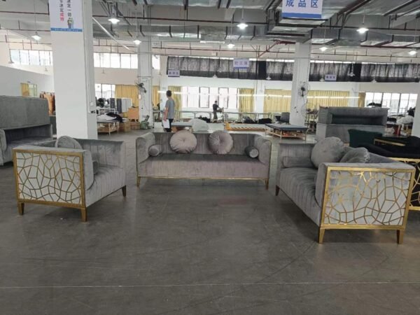 326 (SABRINA)GREY/GOLD 3 PCS SOFA SET