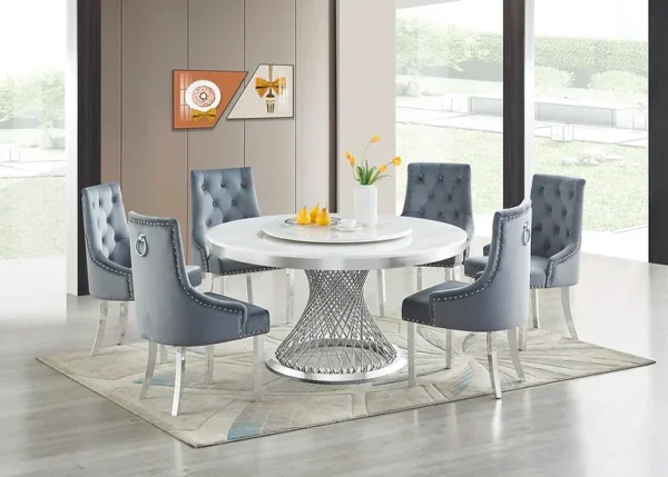 Round Marble with Chrome Dinning Set