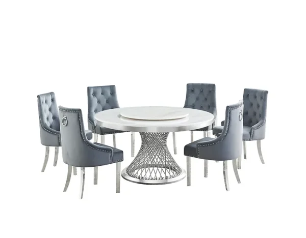 Round Marble with Chrome Dinning Set - Image 2