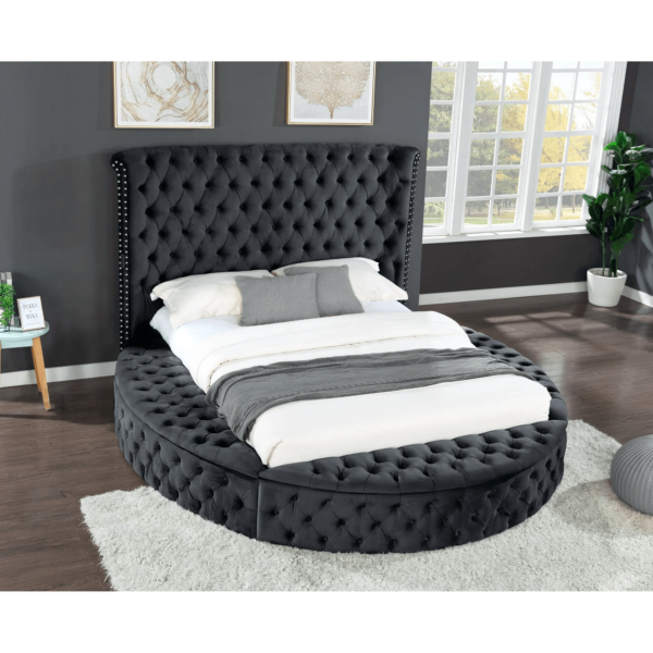 Modern Velvet Round Shape Queen & King, Upholstered Storage