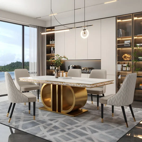 modern dining table set luxury rectangular dining room table and chair dining table set marble top - Image 2