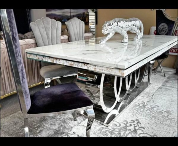 Beautiful Audi Design Rectangular Marble With Silver Dining Table