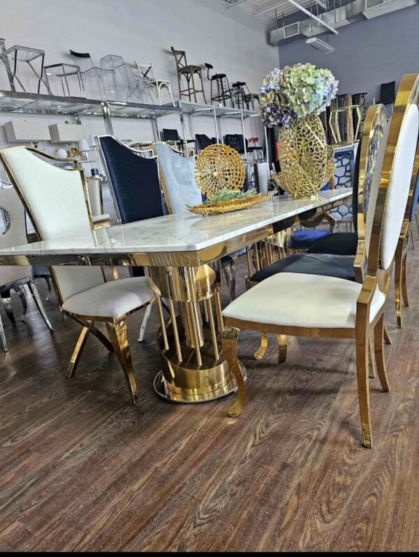 Modern Rectangular marble with Gold Leg Dinning Table - Image 2