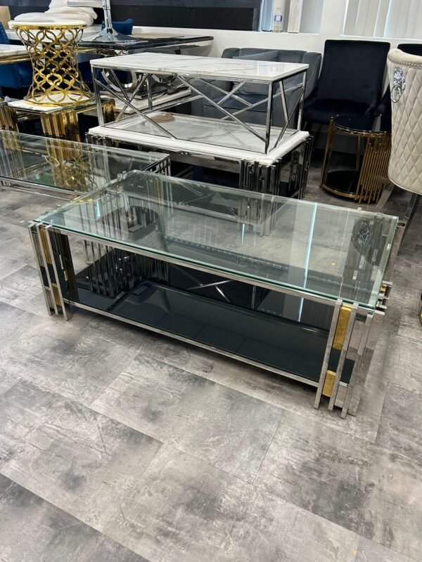 CHASE SILVER/GOLD COFFEE TABLE,END TABLE AND CONSOLE
