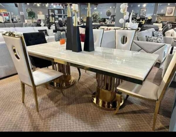 Modern Rectangular marble with Gold Leg Dinning Table