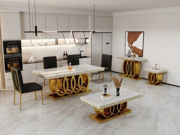 Audi Design Marble with Gold Dining Table Set