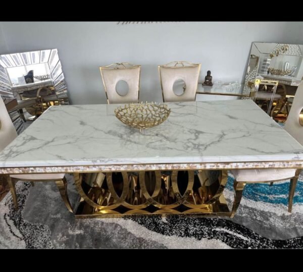 Audi Design Marble with Gold Dining Table Set - Image 2