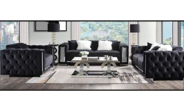 EI_2202 3 Piece Living Room Set in Black