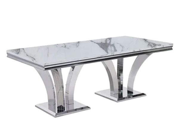Dining Table with Silver and White Finish
