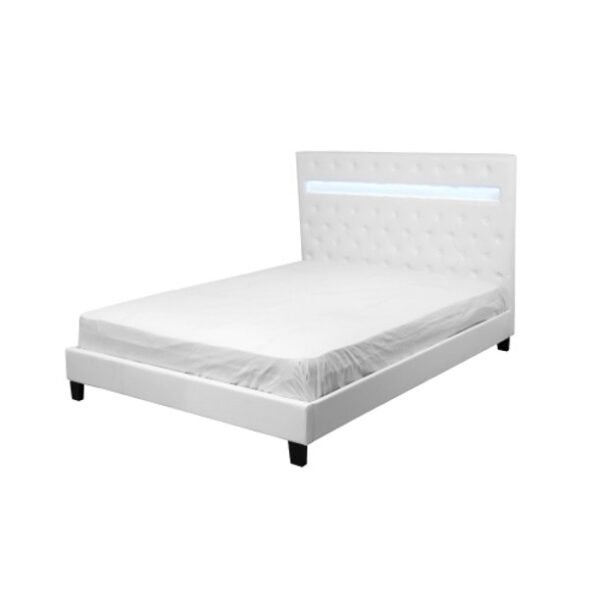 White Faux Leather Button Tufted Color Changing Led Queen&  KING Size Platform Bed (No Box Spring Required) - Image 3