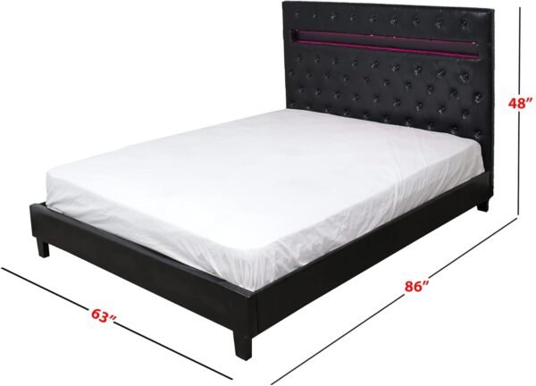 Black Faux Leather Button Tufted Color Changing Led Queen Size Platform Bed (No Box Spring Required) in Ontario - Image 2