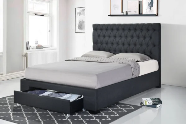 Sofia Charcoal Fabric Platform Bed w/ Storage Drawer - Image 2