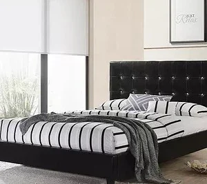 DOUBLE (FULL) SIZE- (GLARE BLACK)- LEATHER- CRYSTAL TUFTED- BED FRAME- WITH SLATS- INVENTORY CLEARANCE