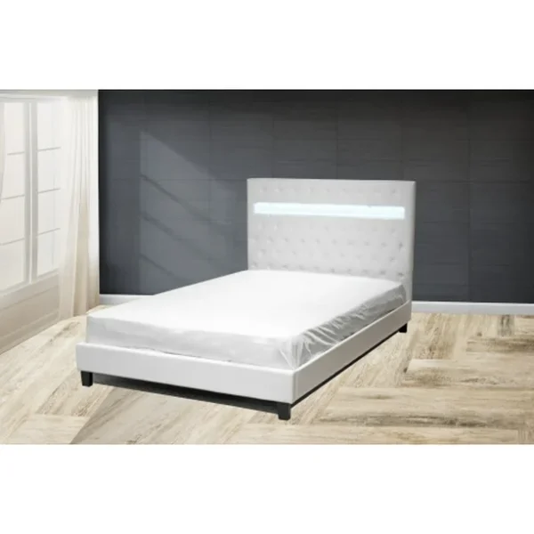 White Faux Leather Button Tufted Color Changing Led Queen&  KING Size Platform Bed (No Box Spring Required)
