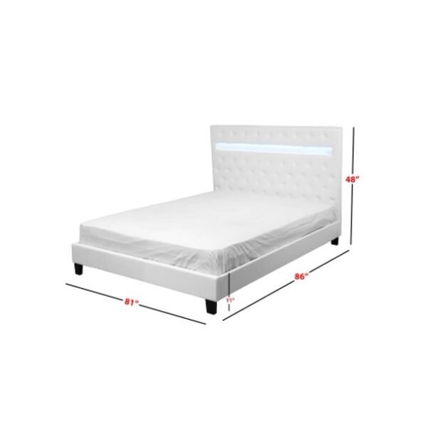 White Faux Leather Button Tufted Color Changing Led Queen&  KING Size Platform Bed (No Box Spring Required) - Image 2